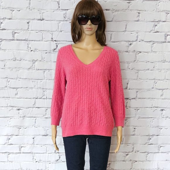 Banana Republic, Wool & Cashmere - pink cable knit v-neck pullover sweater - Picture 2 of 13